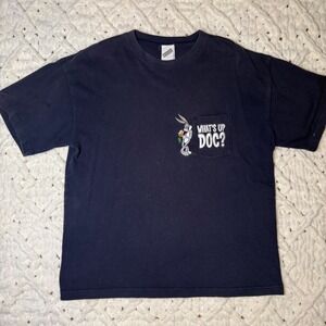 Vintage 1999 Warner Bros Bugs Bunny Pocket T-Shirt Mens Medium Black Looney Tune